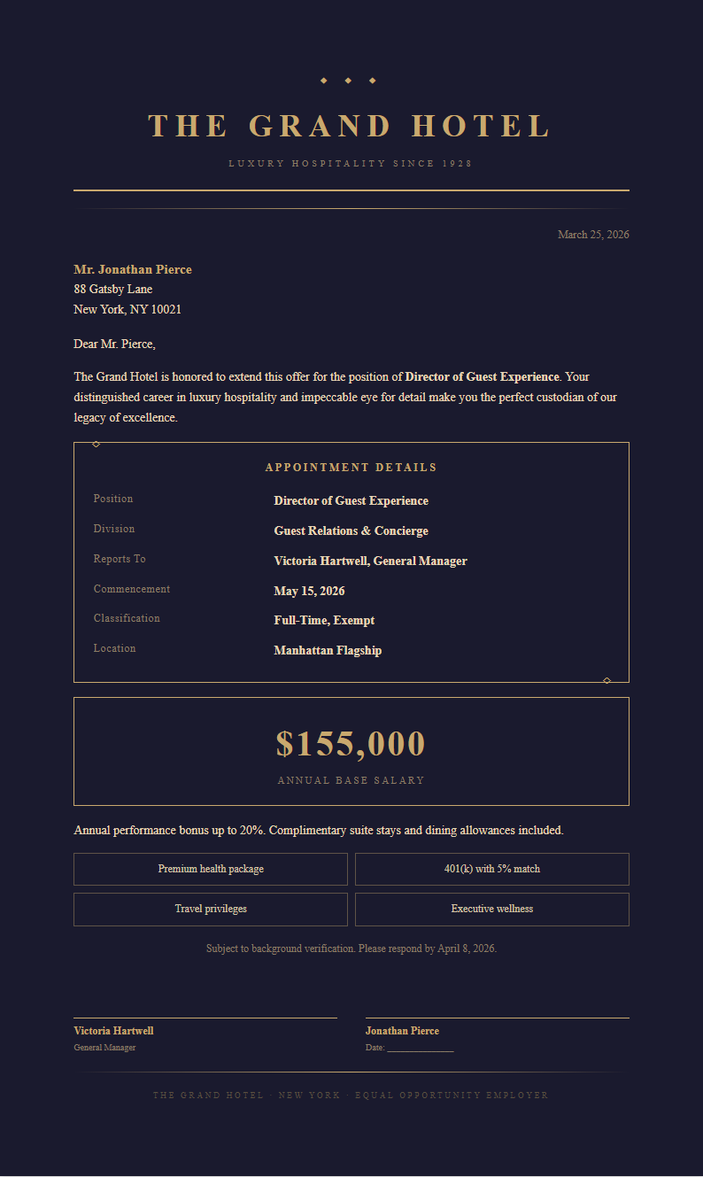 Art deco modern job offer letter